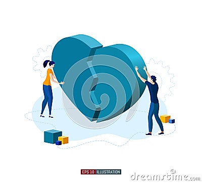 Man and woman are working on relationship problems. Family therapy. Marriage counseling. Vector Illustration